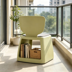 Avocado Green Storage Chair, styled campaign view