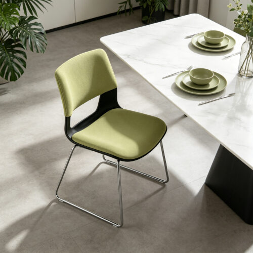 Fresh Green Polyester Cantilever Chair, styled campaign view