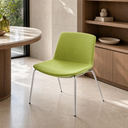 Lime Green Polyester Cantilever Chair, styled campaign view