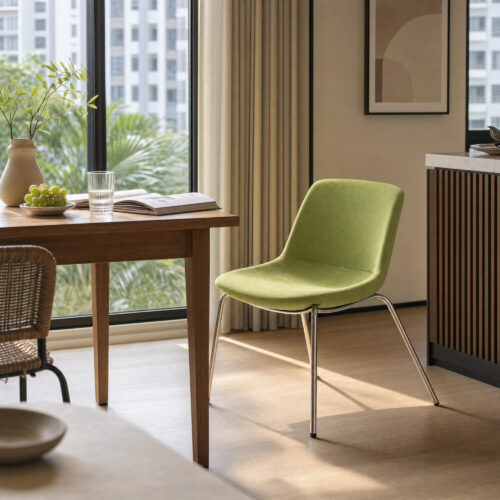 Lime Green Polyester Cantilever Chair, lifestyle setting 1