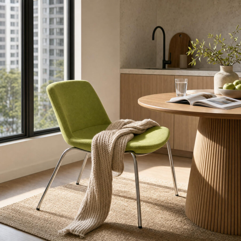 Lime Green Polyester Cantilever Chair, lifestyle setting 2