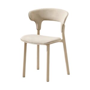 Supportive Fabric Upholstered Dining Chair in Beige, white-background front or three-quarter view