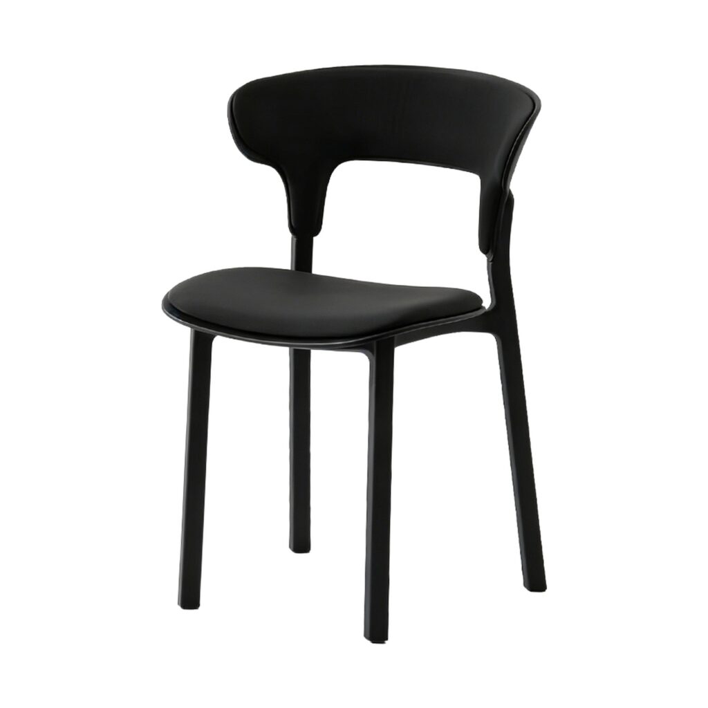 Supportive Fabric Upholstered Dining Chair in Black, white-background front or three-quarter view