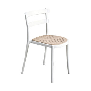 Rattan-Texture Dining Side Chair, white-background front or three-quarter view