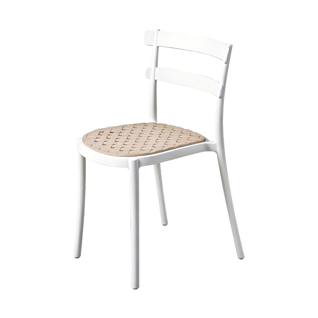Rattan-Texture Dining Side Chair, white-background front or three-quarter view