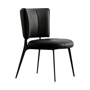 Button-Tufted Leather-Look Dining Chair in Black, white-background front or three-quarter view