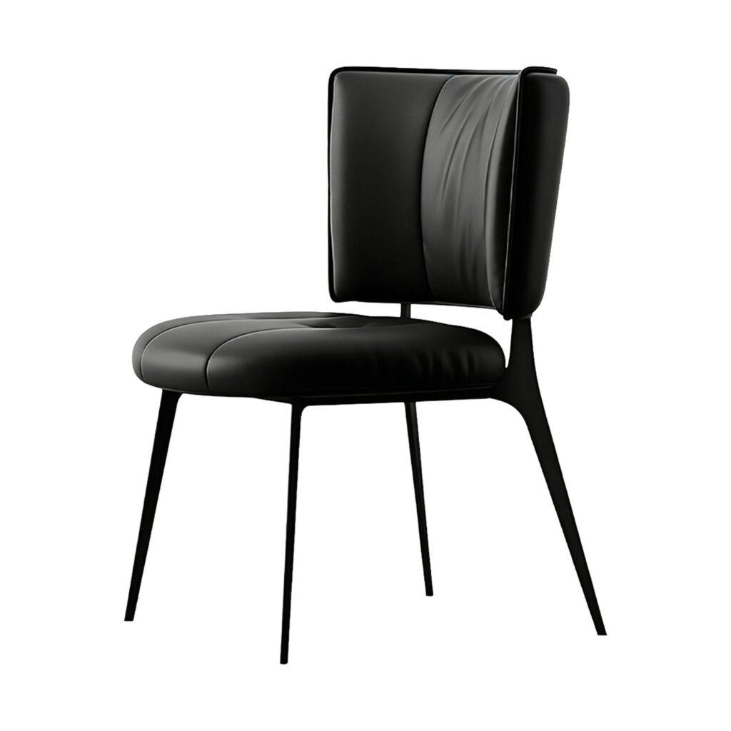 Button-Tufted Leather-Look Dining Chair in Black, white-background front or three-quarter view