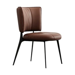 Button-Tufted Leather-Look Dining Chair in Brown, white-background front or three-quarter view