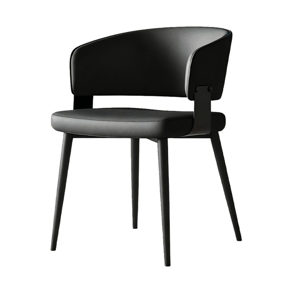 Modern Upholstered Dining Chair in Black, white-background front or three-quarter view