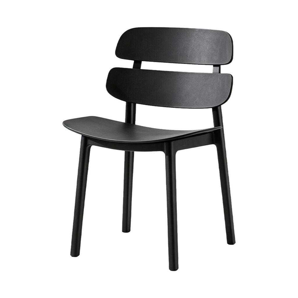Contoured Plastic Dining Side Chair in Black, white-background front or three-quarter view