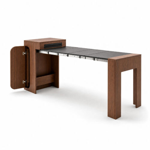Wooden Expandable Dining Table, white-background front or three-quarter view