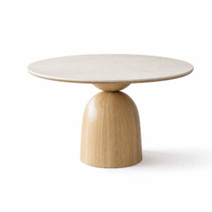Wooden Cream Wind Rock Plate Round Dining Table, white-background front or three-quarter view