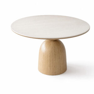 Wooden Cream Wind Rock Plate Round Dining Table, white-background rear or detail view