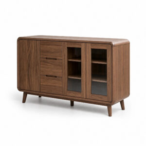 Curved Walnut Sideboard, white-background rear or detail view