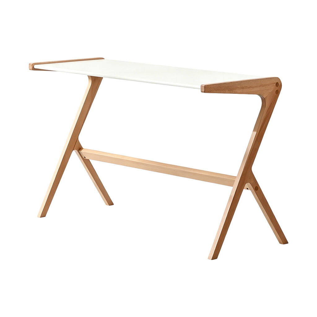 Scandi Style Beech Wood Desk, white-background front or three-quarter view