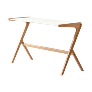 Scandi Style Beech Wood Desk, white-background front or three-quarter view