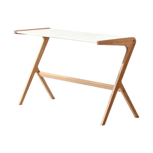 Scandi Style Beech Wood Desk, white-background front or three-quarter view