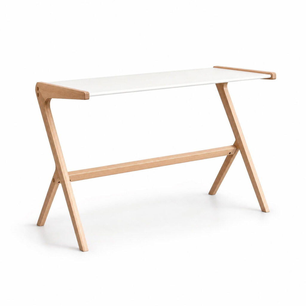 Scandi Style Beech Wood Desk, white-background rear or detail view