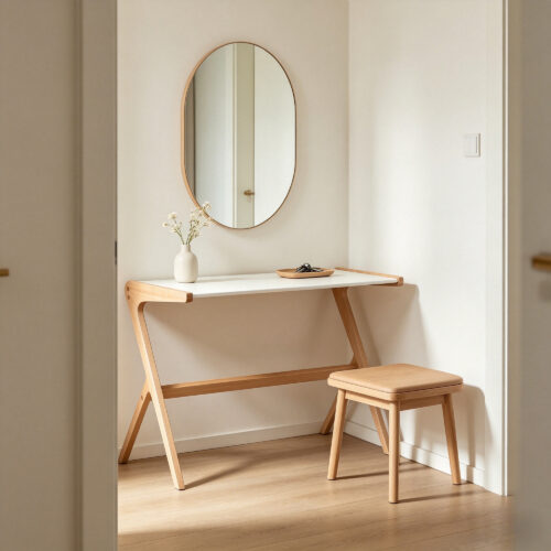 Scandi Style Beech Wood Desk, styled campaign view