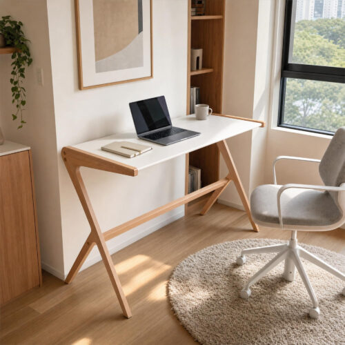 Scandi Style Beech Wood Desk, lifestyle setting 2