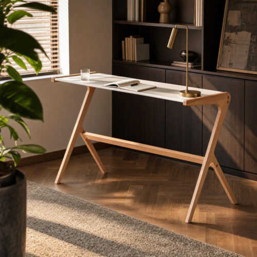 Scandi Style Beech Wood Desk, lifestyle setting 3