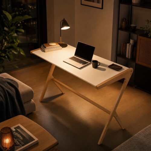 Scandi Style Beech Wood Desk, lifestyle setting 4
