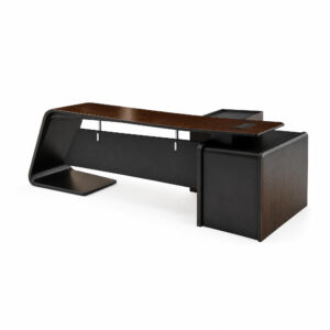 Ebony Wood-Grain Desk, white-background rear or detail view