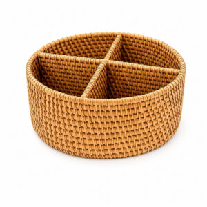 Handwoven Rattan Desk Organizer, white-background front or three-quarter view