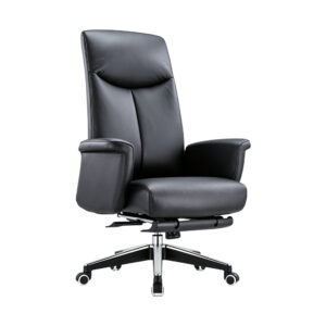Reclining Leather-Look Office Chair with Hidden Footrest, white-background front or three-quarter view