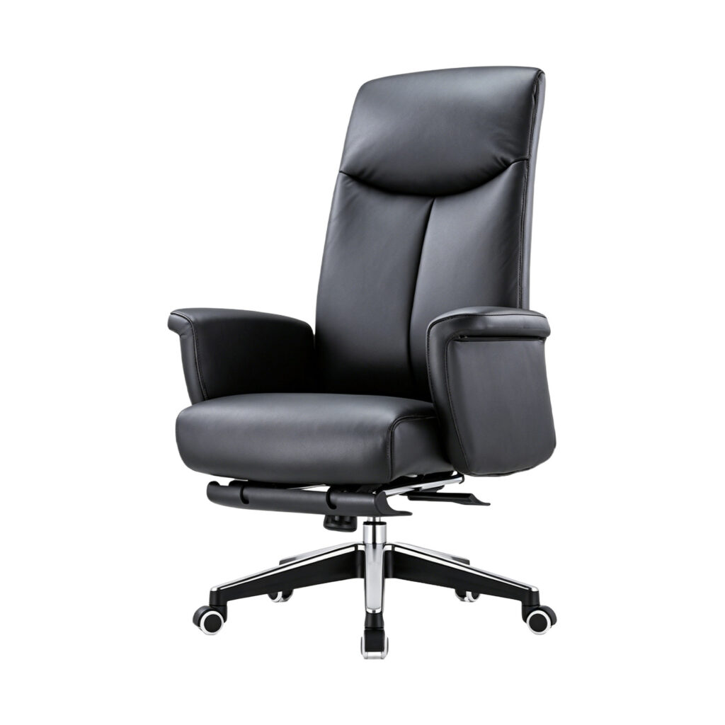 Reclining Leather-Look Office Chair with Hidden Footrest, white-background front or three-quarter view
