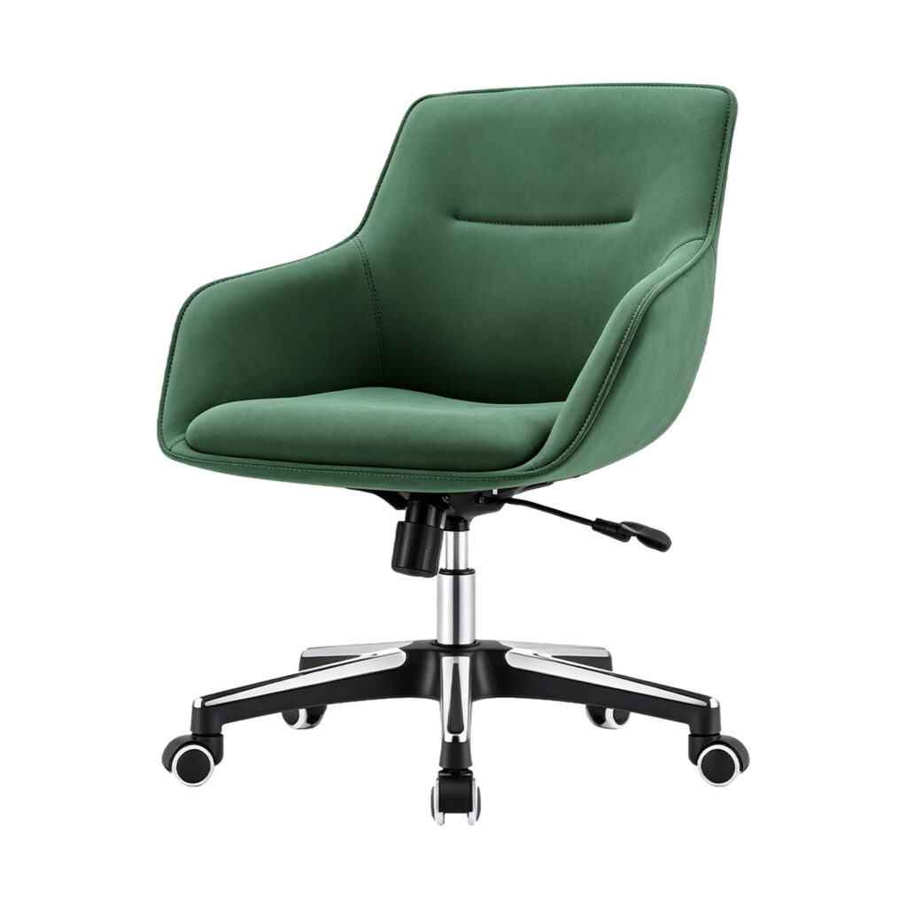 Green Leather Swivel Office Chair, white-background front or three-quarter view