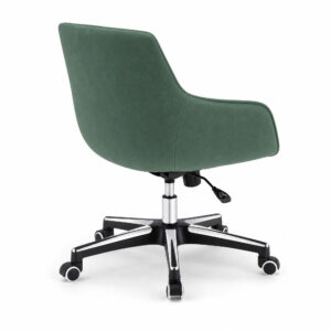 Green Leather Swivel Office Chair, white-background rear or detail view