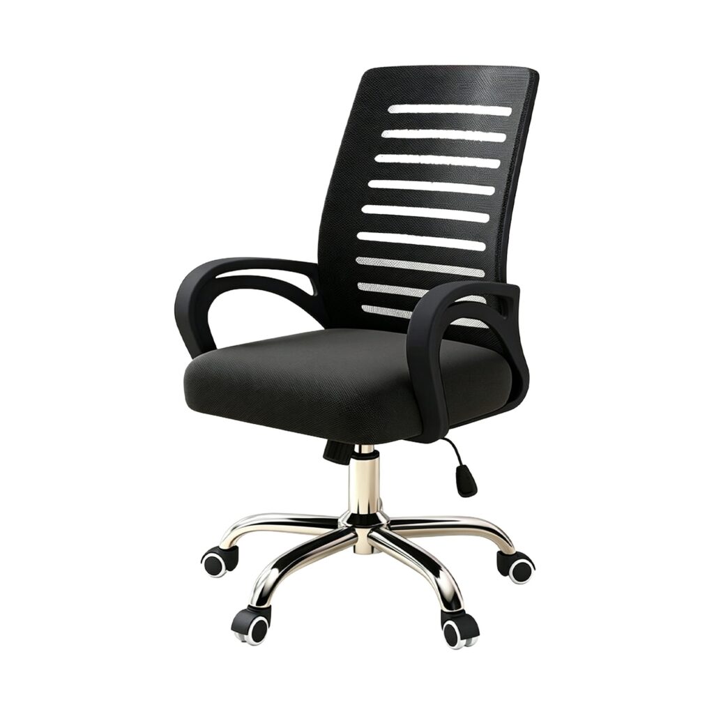 Heavy-Duty Leather-Look Office Chair in Black, white-background front or three-quarter view