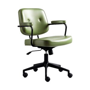 Leather-Look Ribbed Back Office Chair in Green, white-background rear or detail view