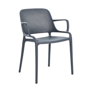 Harper Perforated PP Armchair in Grey, white-background rear or detail view