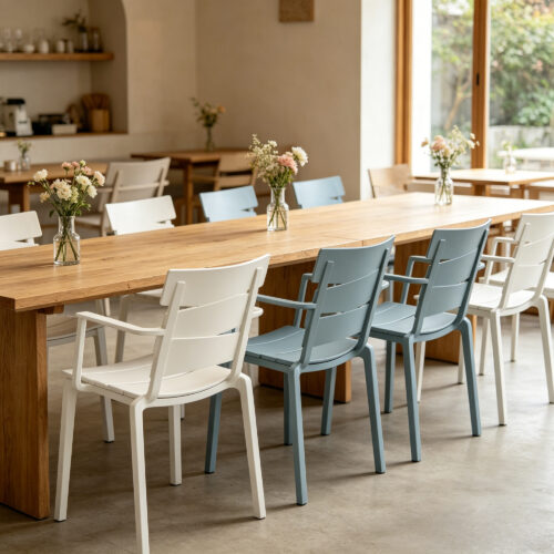 Coral PP Coastal Style Chair in Baby Blue, styled campaign view