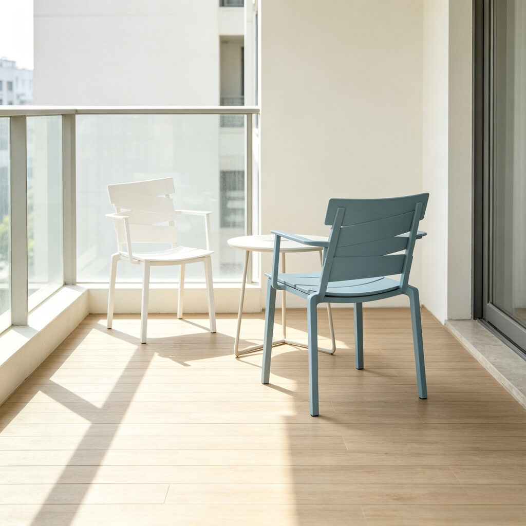 Coral PP Coastal Style Chair in Baby Blue, lifestyle setting 2