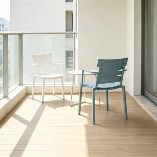 Coral PP Coastal Style Chair in Baby Blue, lifestyle setting 2