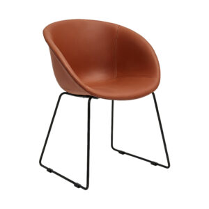 Tan Leather Shell Accent Chair, white-background front or three-quarter view
