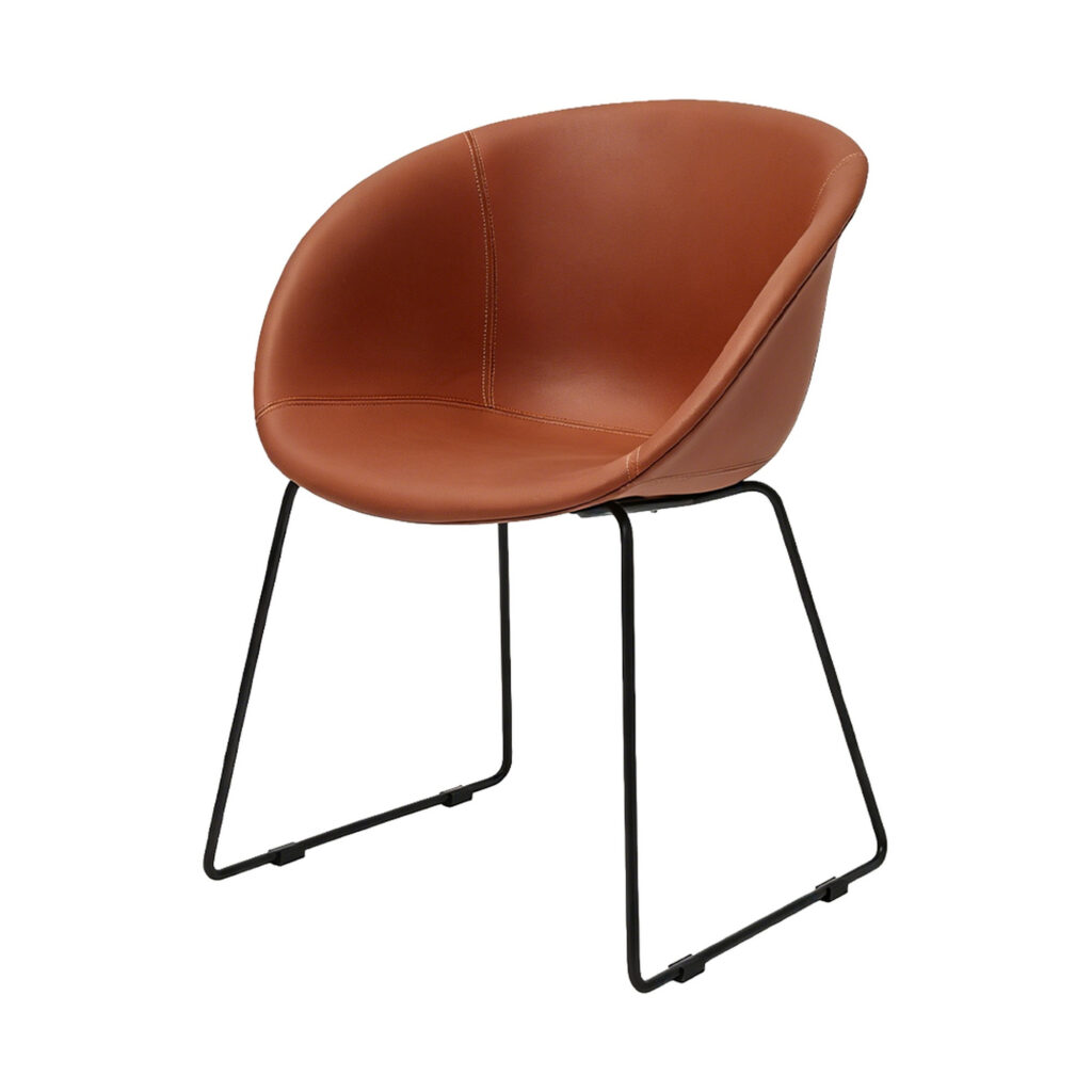 Tan Leather Shell Accent Chair, white-background front or three-quarter view