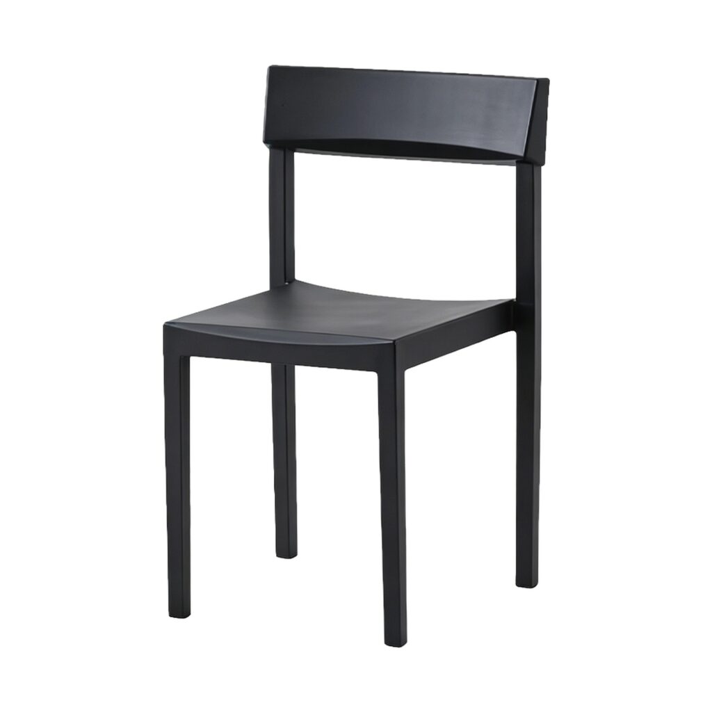 Sleek Ergonomic Plastic Chair in Black, white-background rear or detail view