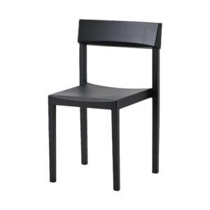 Sleek Ergonomic Plastic Chair in Black, white-background rear or detail view