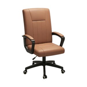 PU Leather Computer Chair in Brown, white-background front or three-quarter view