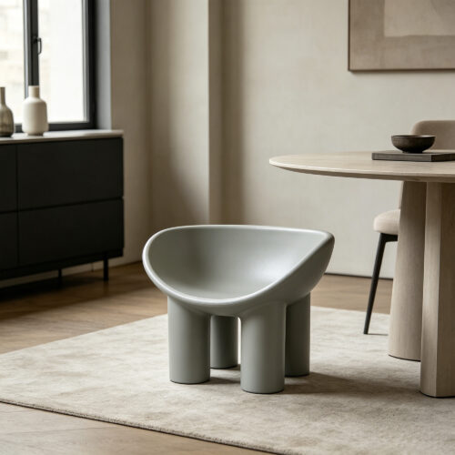 Elephant Leg Chair in Grey, styled campaign view