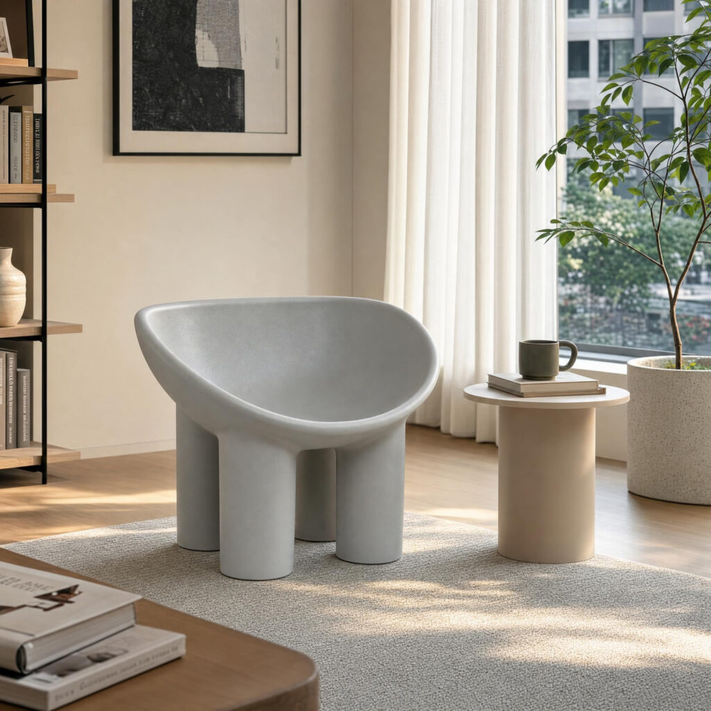 Elephant Leg Chair in Grey, lifestyle setting 1