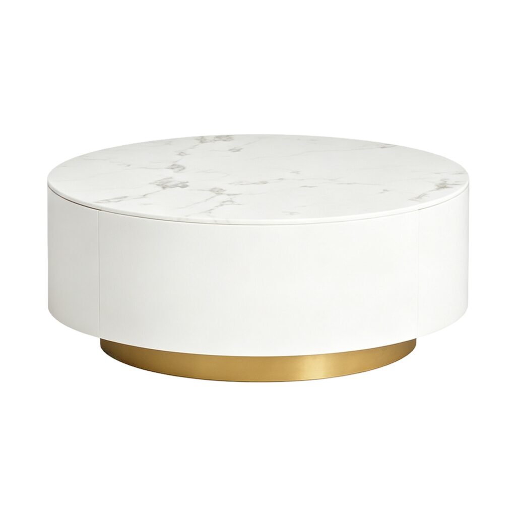 The Dolce Marble Storage Coffee Table in White, white-background rear or detail view
