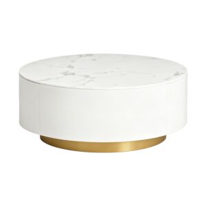 The Dolce Marble Storage Coffee Table in White, white-background rear or detail view