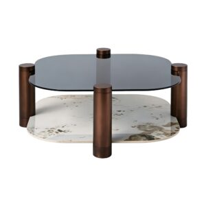 The Double-Layer Round Coffee Table in Dark Brown, white-background front or three-quarter view