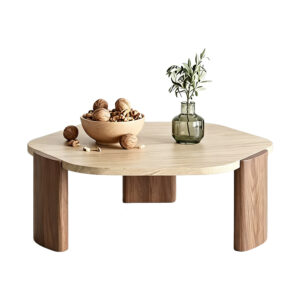 Aura Travertine & Oak Coffee Table, white-background front or three-quarter view