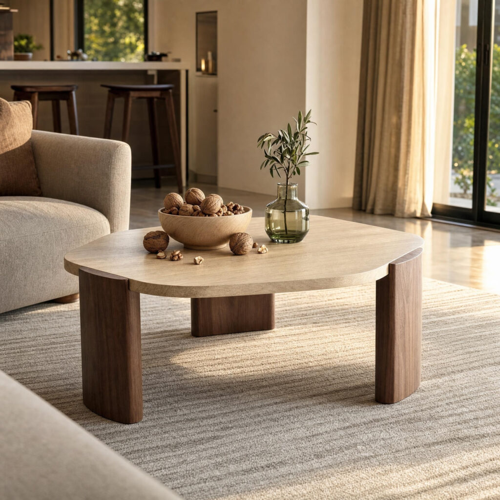 Aura Travertine & Oak Coffee Table, lifestyle setting 3